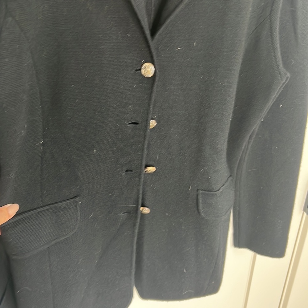 🕶️Lauren by Ralph Lauren 100% merino wool long black sweater coat knit blazer L - Picture 4 of 8